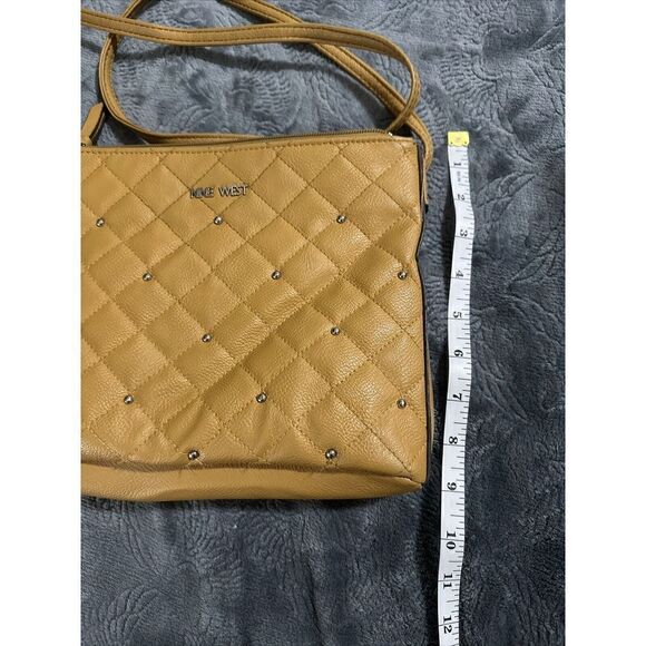 NINE WEST Mustard Brown Faux Leather Quilted Studded 3-Conpartment Crossbody Bag - Picture 10 of 10
